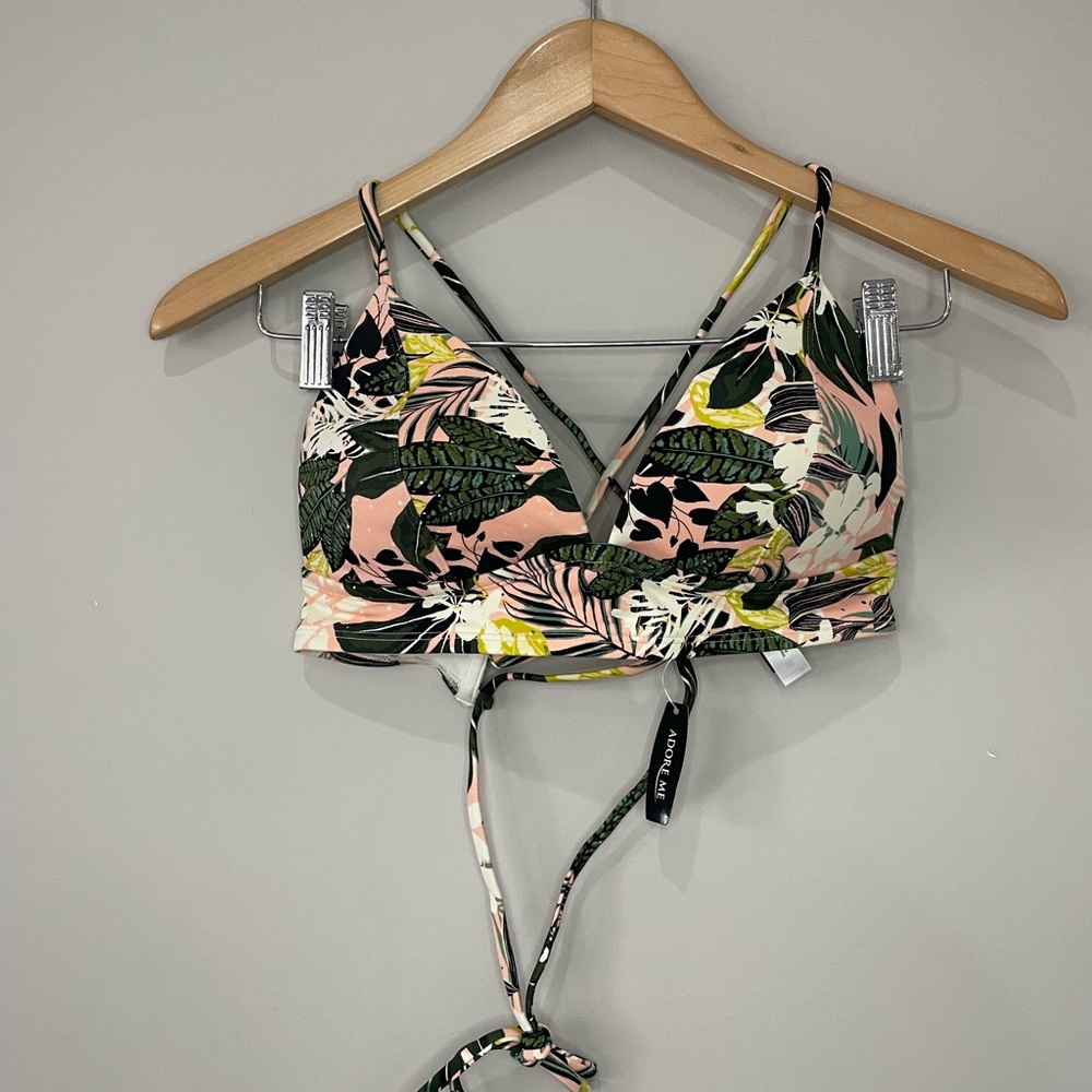 Adore Me Leafy Bikini Top - Pink and Green